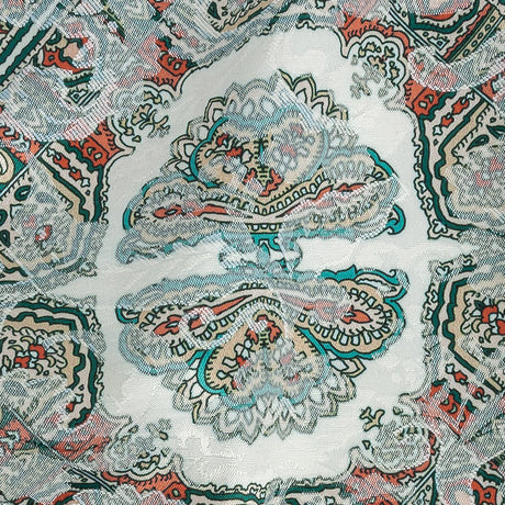 Stretch Floral Jacquard Print - Jade and Orange Ornate Medallions - Mood Exclusive Interlocking Configurations