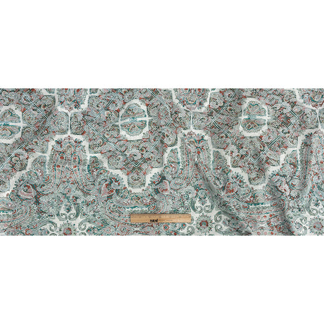 Stretch Floral Jacquard Print - Jade and Orange Ornate Medallions - Mood Exclusive Interlocking Configurations