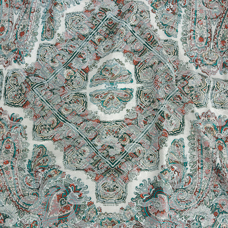 Stretch Floral Jacquard Print - Jade and Orange Ornate Medallions - Mood Exclusive Interlocking Configurations