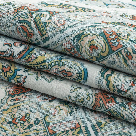 Stretch Floral Jacquard Print - Turquoise and Orange Ornate Medallions - Mood Exclusive Interlocking Configurations