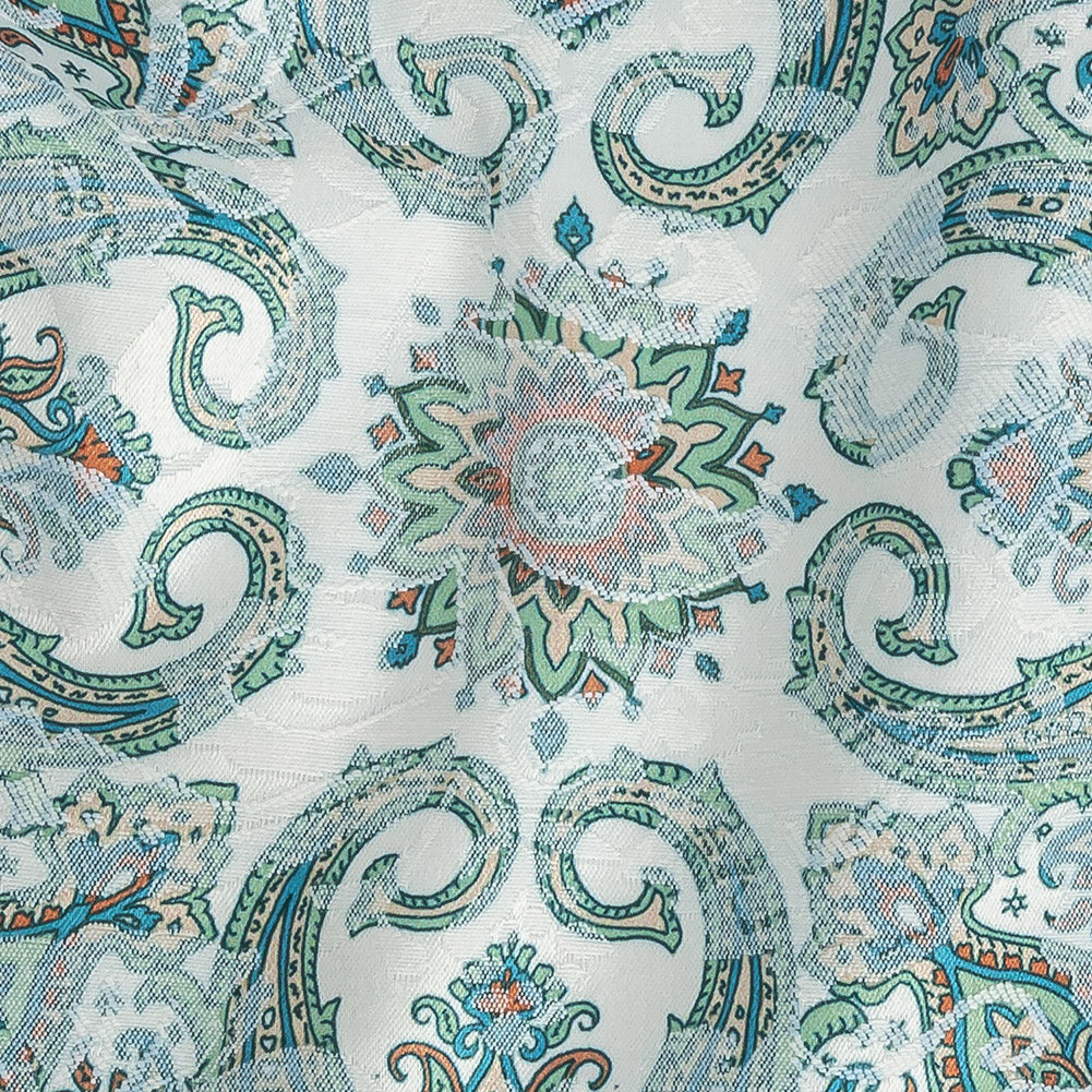 Stretch Floral Jacquard Print - Turquoise and Orange Ornate Medallions - Mood Exclusive Interlocking Configurations