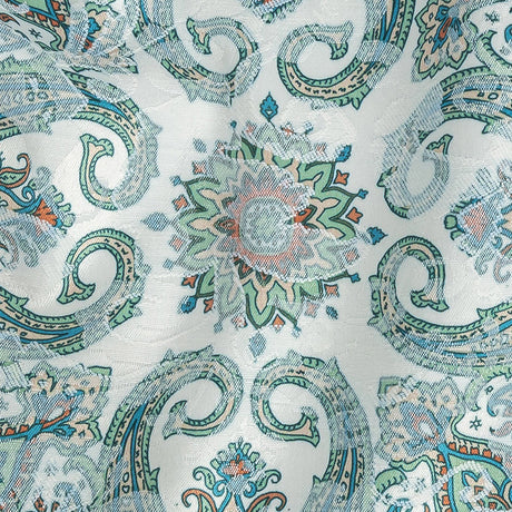 Stretch Floral Jacquard Print - Turquoise and Orange Ornate Medallions - Mood Exclusive Interlocking Configurations