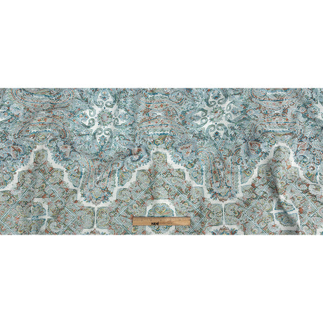Stretch Floral Jacquard Print - Turquoise and Orange Ornate Medallions - Mood Exclusive Interlocking Configurations