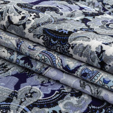 Stretch Floral Jacquard Print - Navy and White Paisley Medallions - Mood Exclusive Divine Dream