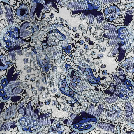 Stretch Floral Jacquard Print - Navy and White Paisley Medallions - Mood Exclusive Divine Dream