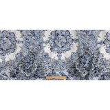 Stretch Floral Jacquard Print - Navy and White Paisley Medallions - Mood Exclusive Divine Dream