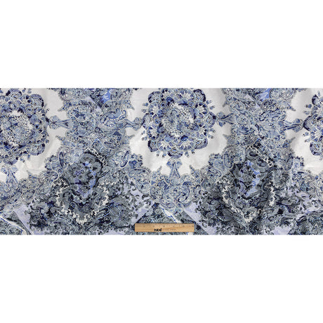 Stretch Floral Jacquard Print - Navy and White Paisley Medallions - Mood Exclusive Divine Dream