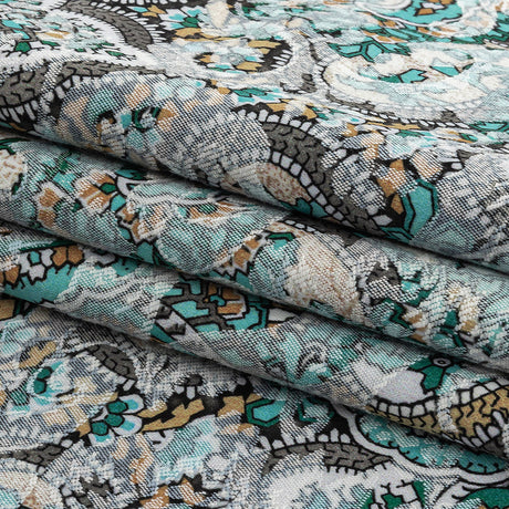 Stretch Floral Jacquard Print - Turquoise and Orange Ornate Paisley - Mood Exclusive Baroque Embellishments