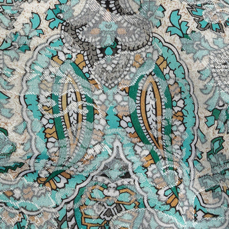 Stretch Floral Jacquard Print - Turquoise and Orange Ornate Paisley - Mood Exclusive Baroque Embellishments