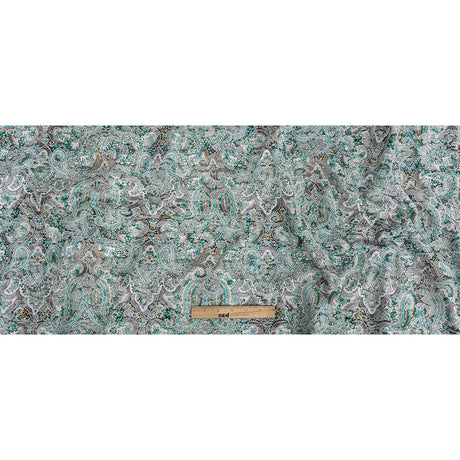 Stretch Floral Jacquard Print - Turquoise and Orange Ornate Paisley - Mood Exclusive Baroque Embellishments
