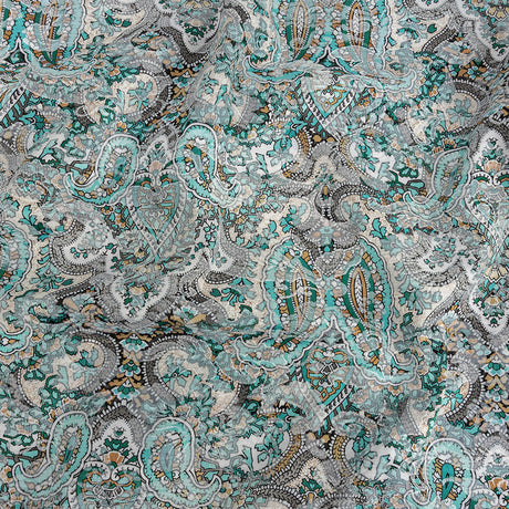 Stretch Floral Jacquard Print - Turquoise and Orange Ornate Paisley - Mood Exclusive Baroque Embellishments