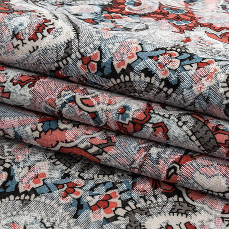 Stretch Floral Jacquard Print - Coral and Red Ornate Paisley - Mood Exclusive Baroque Embellishments