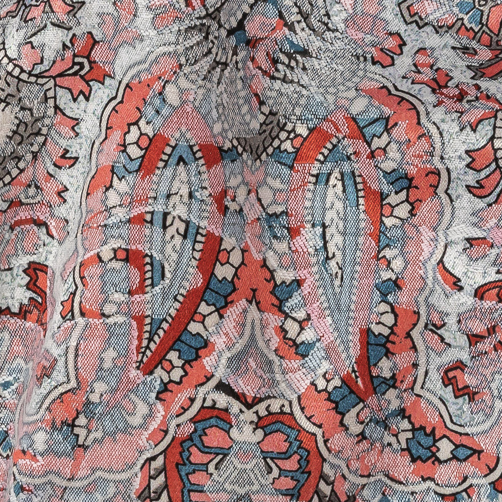 Stretch Floral Jacquard Print - Coral and Red Ornate Paisley - Mood Exclusive Baroque Embellishments