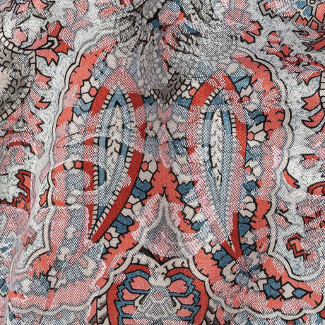 Stretch Floral Jacquard Print - Coral and Red Ornate Paisley - Mood Exclusive Baroque Embellishments