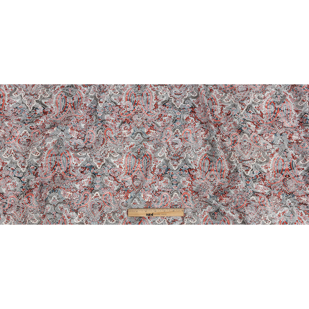 Stretch Floral Jacquard Print - Coral and Red Ornate Paisley - Mood Exclusive Baroque Embellishments