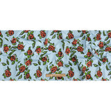 Stretch Cotton and Viscose Sateen Print - Light Blue, Red and Green Roses - Mood Exclusive Mostly Rosy