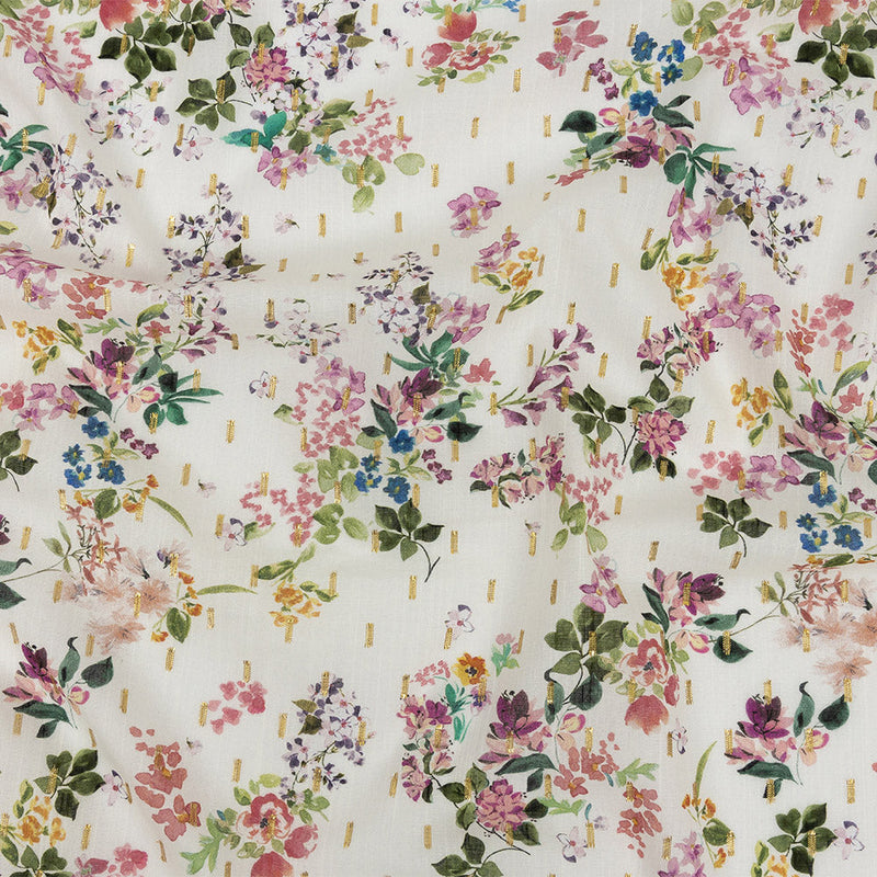 Cotton Voile Print with Metallic Dots - Off-White Floral - Mood Exclusive April Awakening