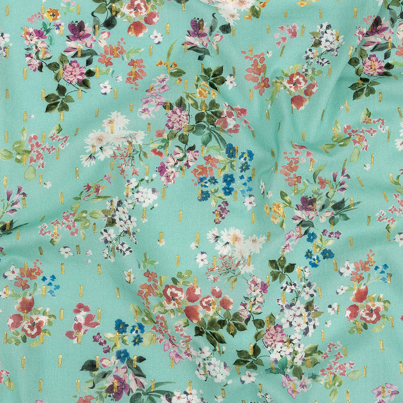 Cotton Voile Print with Metallic Dots - Seafoam Floral - Mood Exclusive April Awakening
