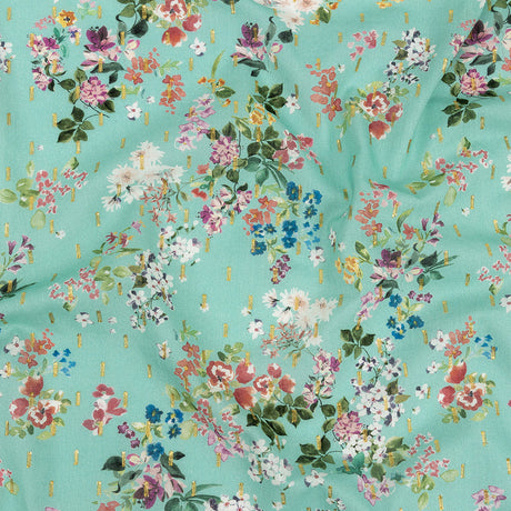 Cotton Voile Print with Metallic Dots - Seafoam Floral - Mood Exclusive April Awakening