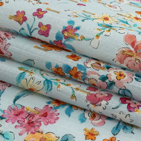 Cotton Voile Print with Metallic Dots - Baby Blue Floral - Mood Exclusive Celestial Serendipity