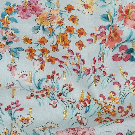 Cotton Voile Print with Metallic Dots - Baby Blue Floral - Mood Exclusive Celestial Serendipity