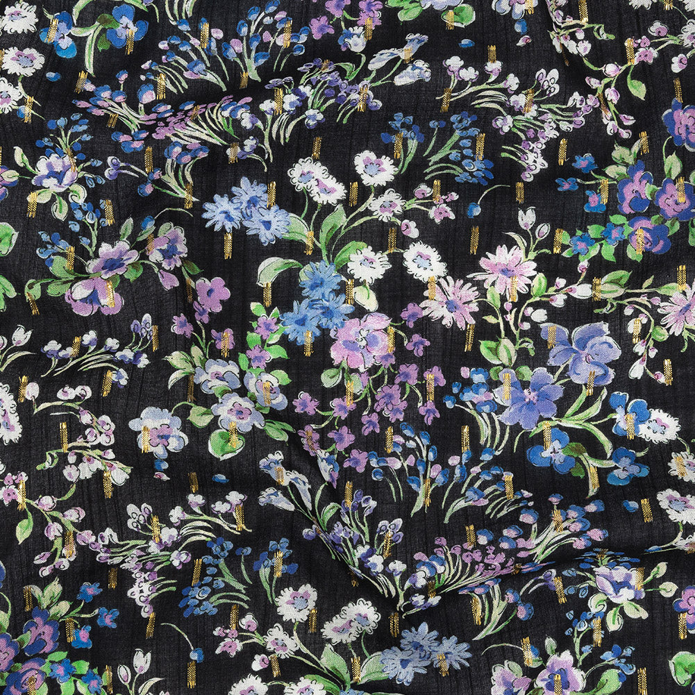Cotton Voile Print with Metallic Dots - Black Floral - Mood Exclusive Celestial Serendipity