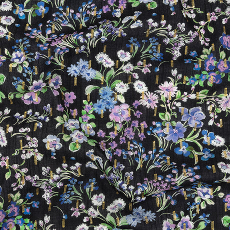 Cotton Voile Print with Metallic Dots - Black Floral - Mood Exclusive Celestial Serendipity