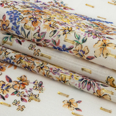 Cotton Voile Print with Metallic Dots - White and Yellow Floral - Mood Exclusive Fragrant Fields