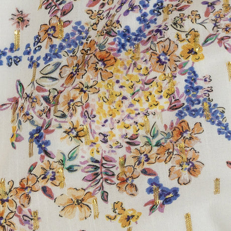 Cotton Voile Print with Metallic Dots - White and Yellow Floral - Mood Exclusive Fragrant Fields