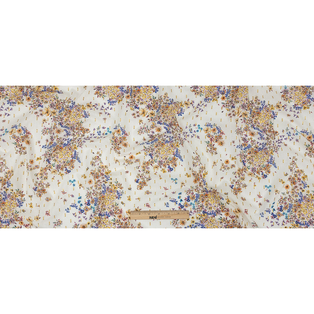 Cotton Voile Print with Metallic Dots - White and Yellow Floral - Mood Exclusive Fragrant Fields