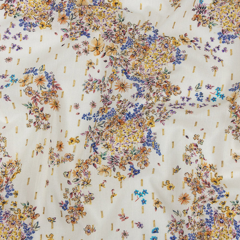 Cotton Voile Print with Metallic Dots - White and Yellow Floral - Mood Exclusive Fragrant Fields