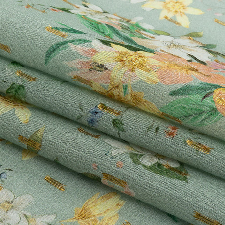 Cotton Voile Print with Metallic Dots - Seafoam and Baby Pink Floral - Mood Exclusive Bewitching Bliss