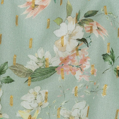 Cotton Voile Print with Metallic Dots - Seafoam and Baby Pink Floral - Mood Exclusive Bewitching Bliss