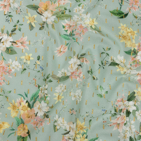 Cotton Voile Print with Metallic Dots - Seafoam and Baby Pink Floral - Mood Exclusive Bewitching Bliss