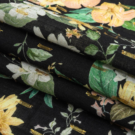 Cotton Voile Print with Metallic Dots - Black and Pink Floral - Mood Exclusive Bewitching Bliss