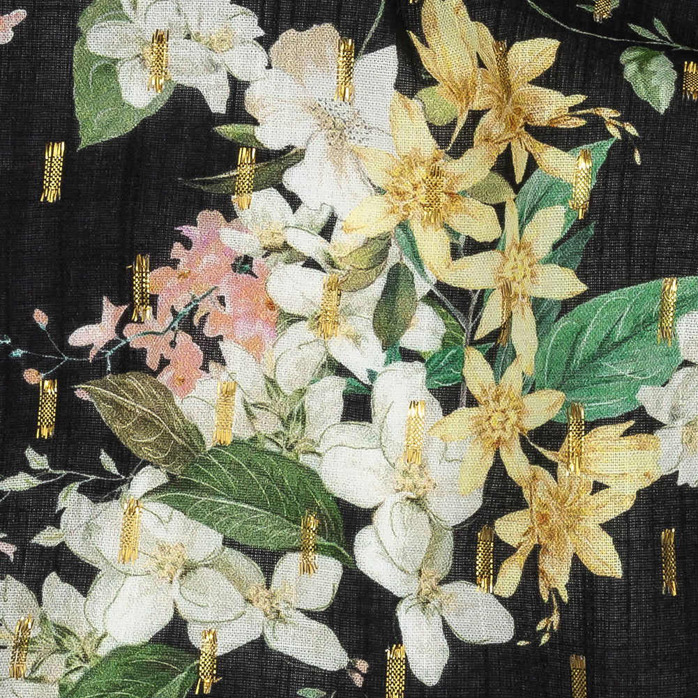Cotton Voile Print with Metallic Dots - Black and Pink Floral - Mood Exclusive Bewitching Bliss