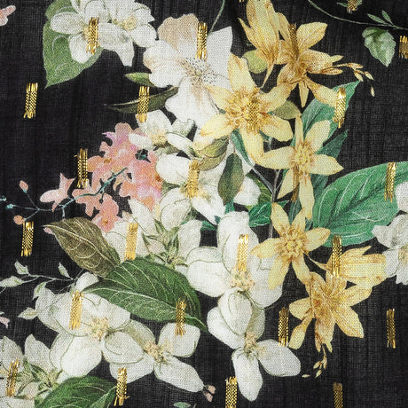 Cotton Voile Print with Metallic Dots - Black and Pink Floral - Mood Exclusive Bewitching Bliss