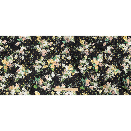 Cotton Voile Print with Metallic Dots - Black and Pink Floral - Mood Exclusive Bewitching Bliss