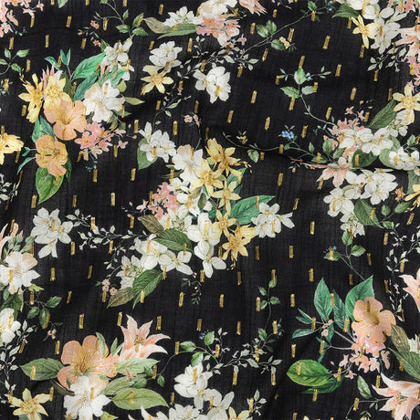Cotton Voile Print with Metallic Dots - Black and Pink Floral - Mood Exclusive Bewitching Bliss