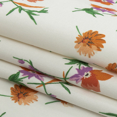 Stretch Cotton Twill Print - White and Orange Floral - Mood Exclusive Incandescent Waltz