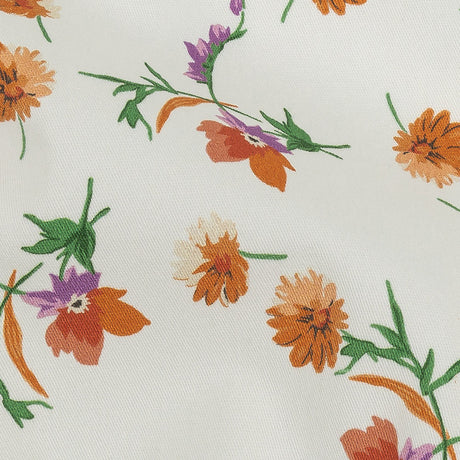 Stretch Cotton Twill Print - White and Orange Floral - Mood Exclusive Incandescent Waltz