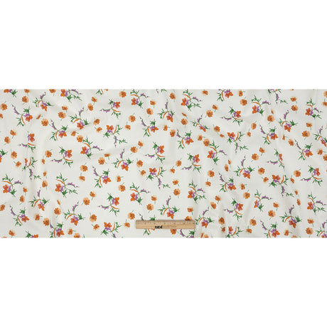 Stretch Cotton Twill Print - White and Orange Floral - Mood Exclusive Incandescent Waltz