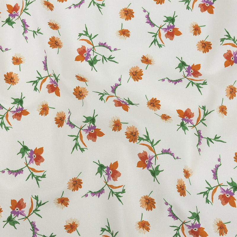 Stretch Cotton Twill Print - White and Orange Floral - Mood Exclusive Incandescent Waltz
