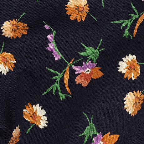 Stretch Cotton Twill Print - Midnight Navy and Orange Floral - Mood Exclusive Incandescent Waltz
