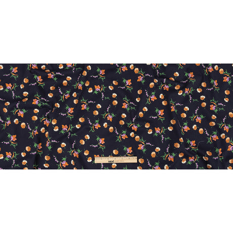Stretch Cotton Twill Print - Midnight Navy and Orange Floral - Mood Exclusive Incandescent Waltz