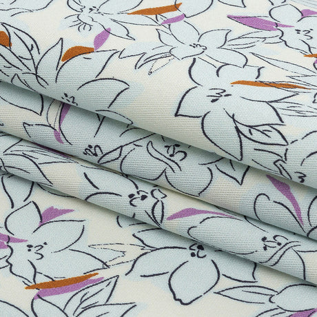 Stretch Cotton Twill Print - Ivory and Pale Blue Floral - Mood Exclusive Freesia Flock