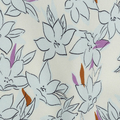 Stretch Cotton Twill Print - Ivory and Pale Blue Floral - Mood Exclusive Freesia Flock