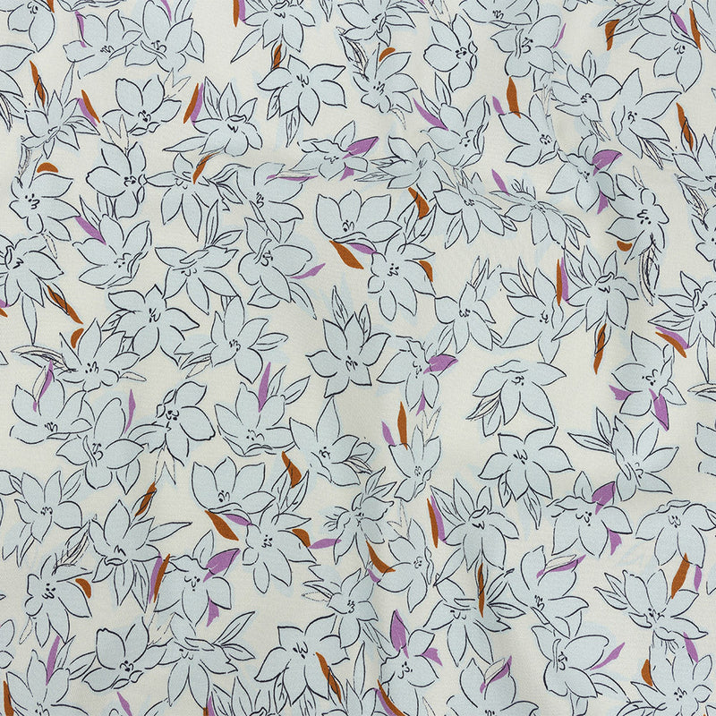 Stretch Cotton Twill Print - Ivory and Pale Blue Floral - Mood Exclusive Freesia Flock