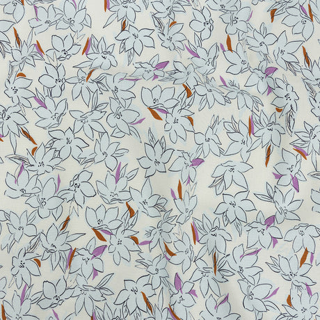 Stretch Cotton Twill Print - Ivory and Pale Blue Floral - Mood Exclusive Freesia Flock