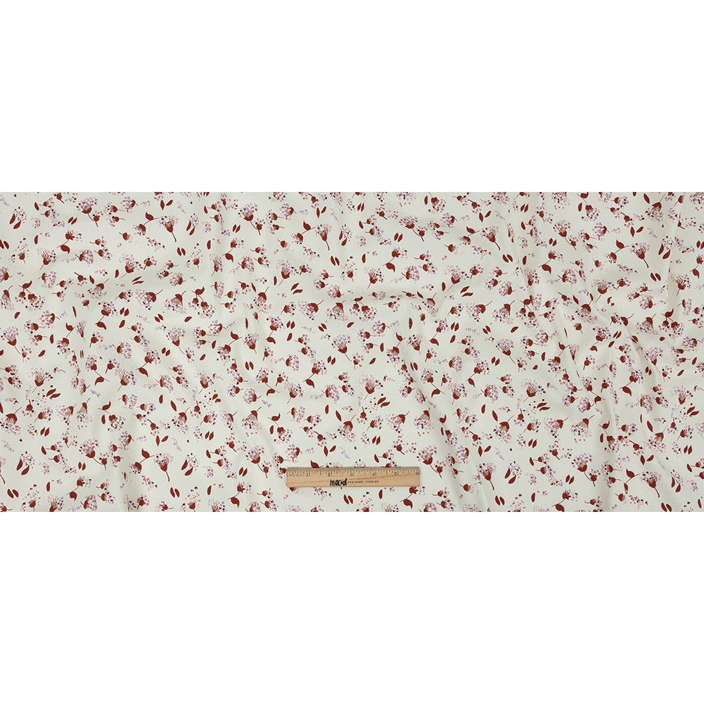 Stretch Cotton Twill Print - Rust and White Dandelion Floral - Mood Exclusive Feeling Dandy